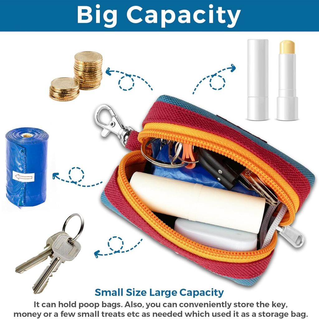 Zippered Canvas Poop Bag Holder with Carabiner – view 3