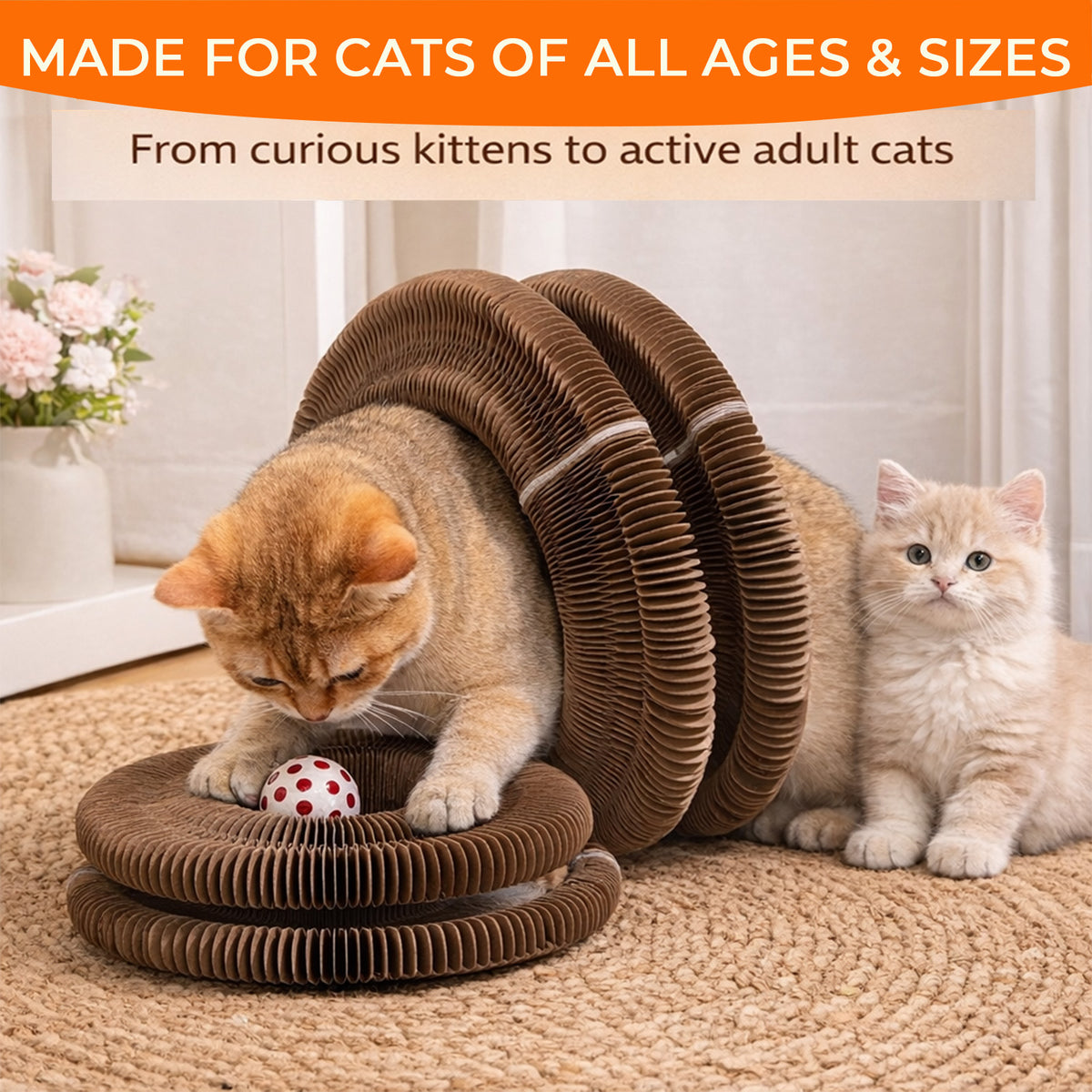 Kitty Curls Foldable Accordion Cat Scratcher with Ball – view 3