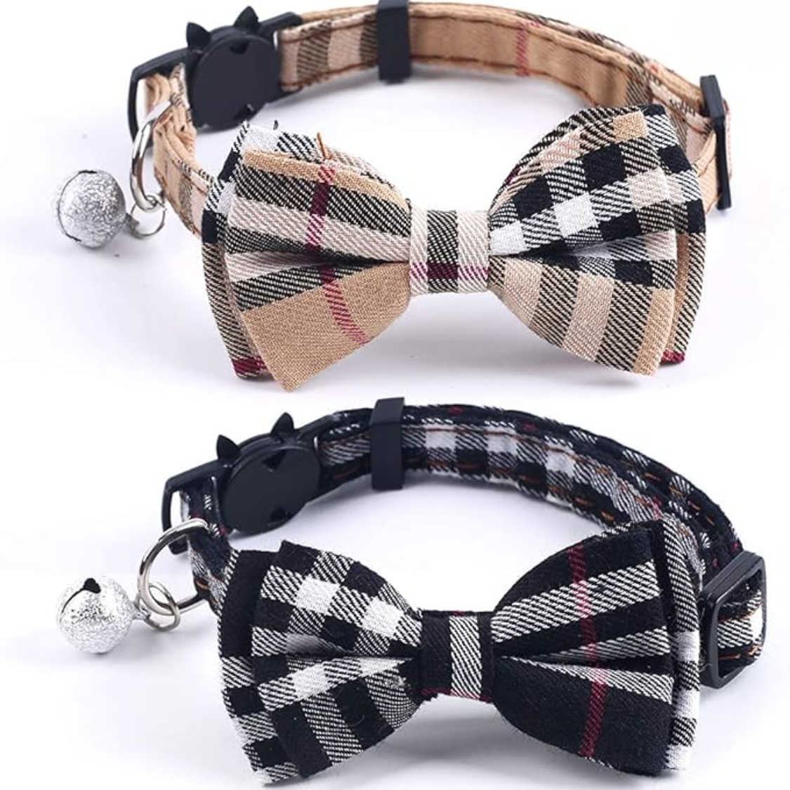 Breakaway Cat Collars with Bow & Bell – 2 Pack Plaid – Happy Tails Co.