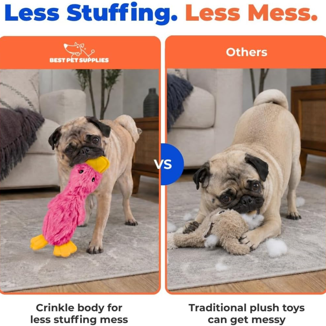 Squeaky Crinkle Duck Chew Toy – No Stuffing – view 3