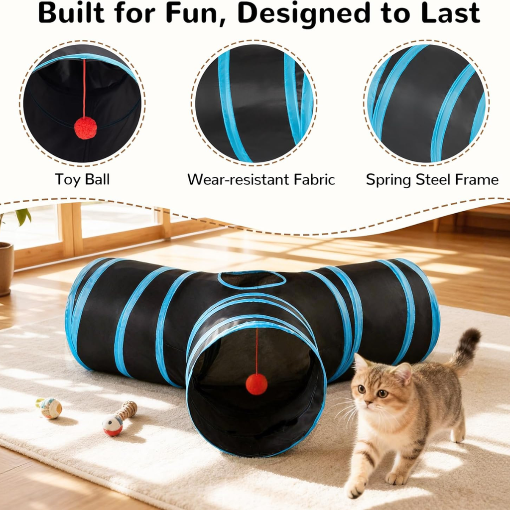 3-Way Collapsible Cat Tunnel with Teaser Wand – view 2