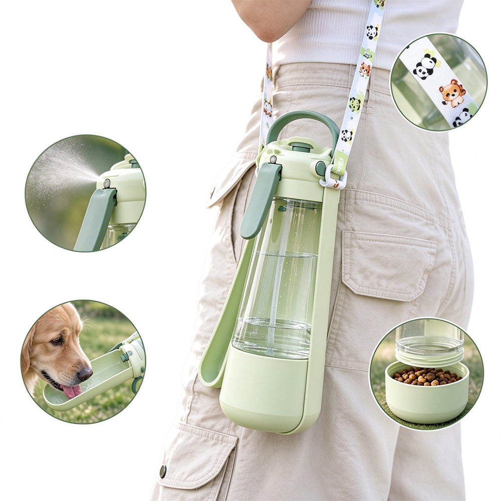 3-in-1 Portable Dog Water Bottle with Mist Sprayer & Snack Storage – Happy Tails Co.