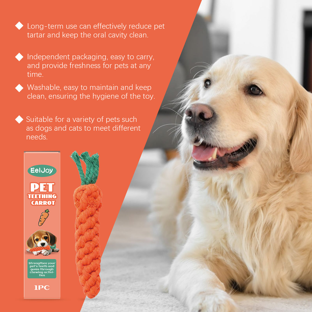 Cotton Rope Carrot Chew Toy for Puppies – view 3