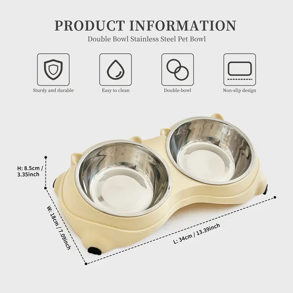 Non-Slip Double Stainless Steel Food & Water Bowl Set – Happy Tails Co.