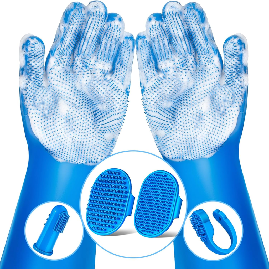 6-Piece Pet Bath Kit – Gloves, Brushes & Toothbrushes – Happy Tails Co.