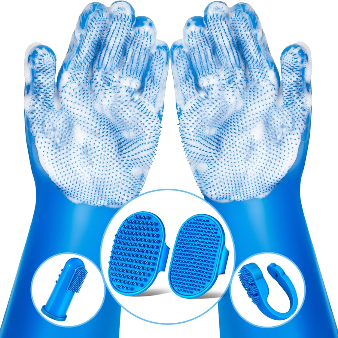 6-Piece Pet Bath Kit – Gloves, Brushes & Toothbrushes – Happy Tails Co.