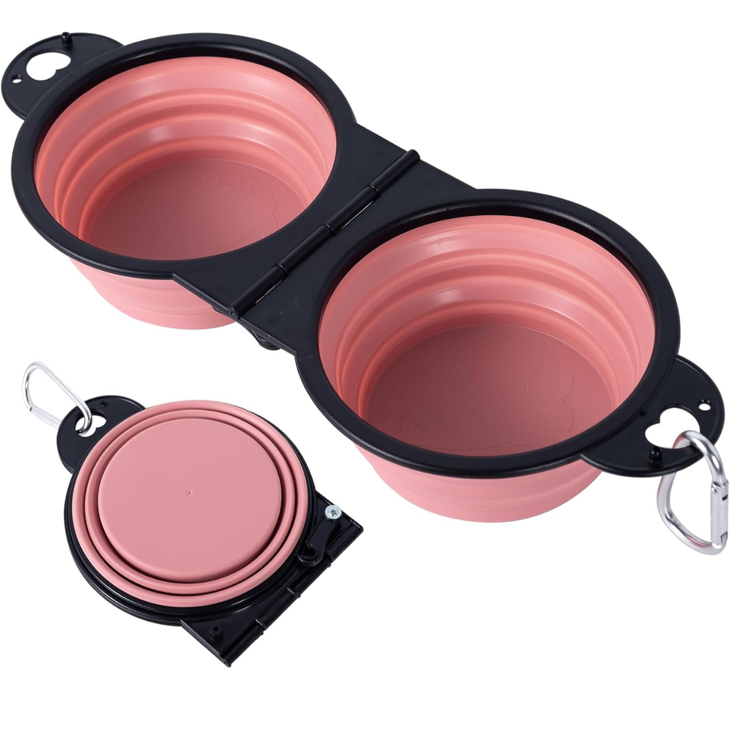 Foldable Double Travel Bowl with Lock Clips – Happy Tails Co.