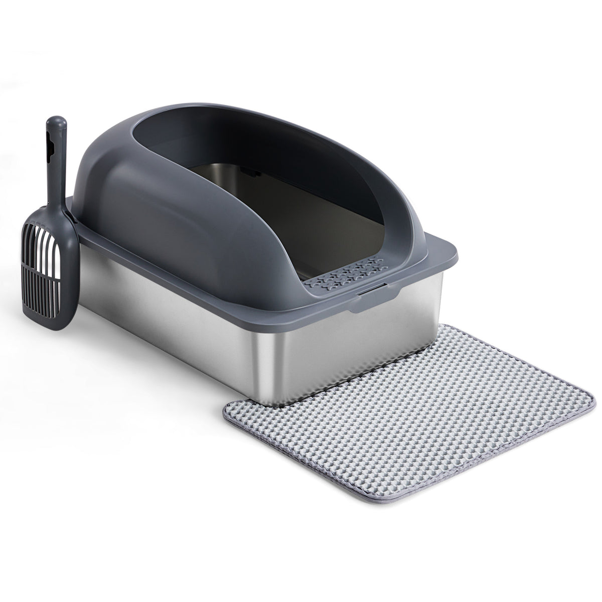 Large Stainless Steel Cat Litter Box with Lid & Scoop – view 3