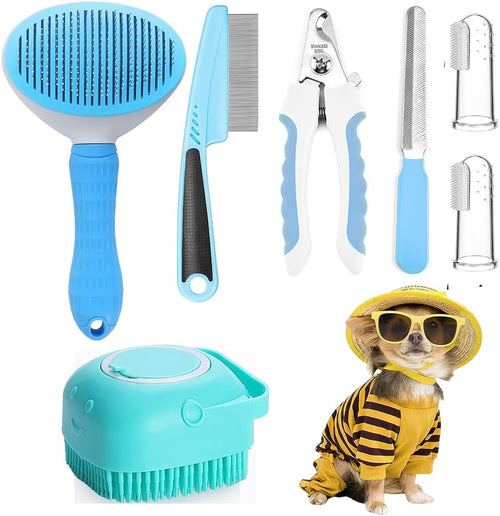 7-Piece Pet Grooming Kit with Self-Cleaning Shedding Brush – Happy Tails Co.