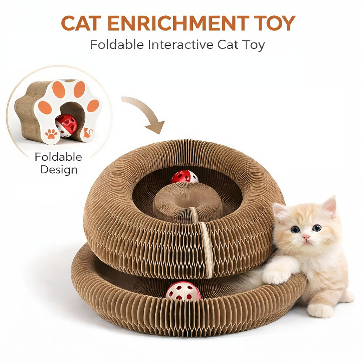 Kitty Curls Foldable Accordion Cat Scratcher with Ball – Happy Tails Co.